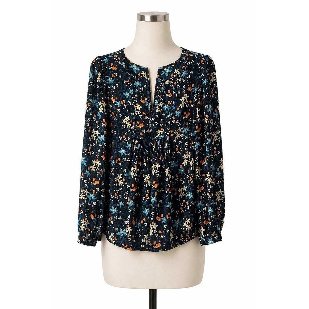 Gap Women's Split V Neck Puntick Pleated Lightweight Long Sleeve Blouse Size XL